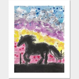 Horse  colorful sky Posters and Art